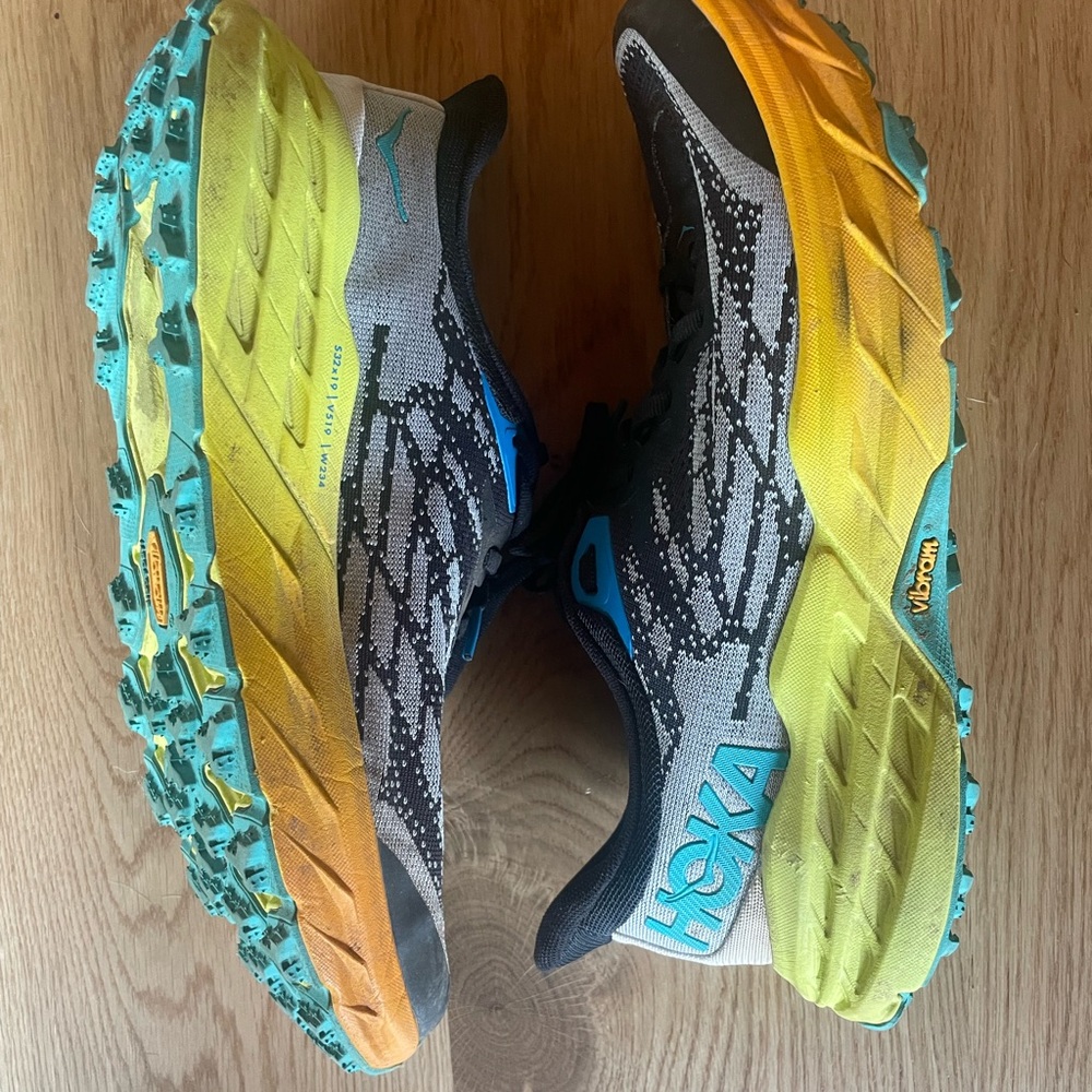 Hoka One One Black/Blue/neon womens size 10 Running Shoes